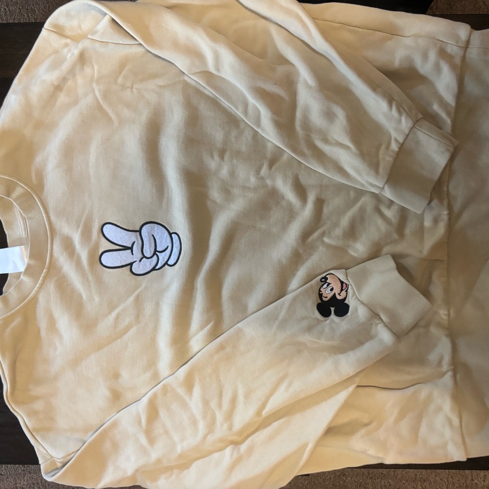 Cream Sweatshirt with Peace Sign and Cartoon Character
